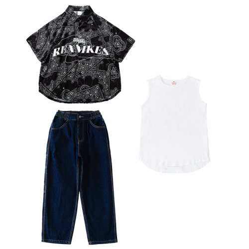 Children's Street Dance Set for Boys Summer Loose Shirt Hip-Hop Street Trendy Dance Outfit Performance Set for Girls