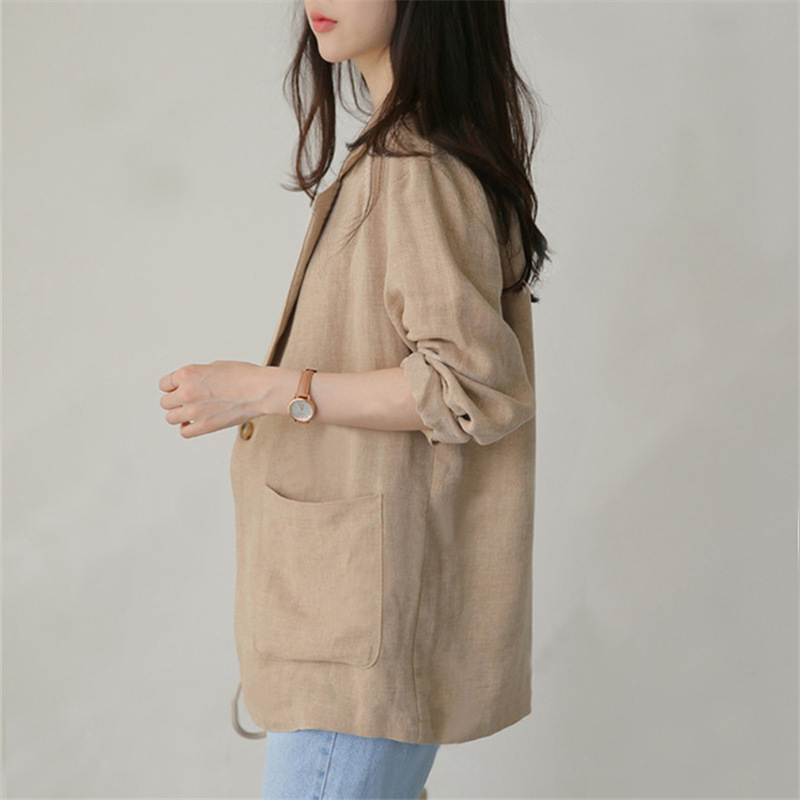 Lightweight Women's Blazer Casual Cotton Linen British Style Jacket_voghion.com