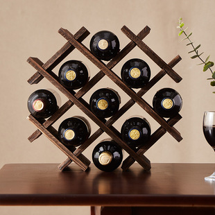 Solid Wood Wine Rack Ornaments Wine Rack Red Wine Grid Rack Rhombus Household Wine Bottle Storage Rack Wine Cabinet Desktop
