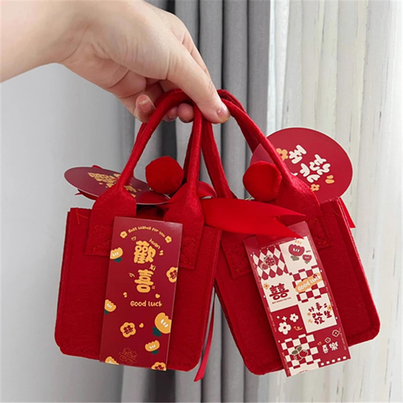 婚礼喜糖袋加厚毛毡无纺布手提喜糖盒伴娘伴手礼礼品袋子批发