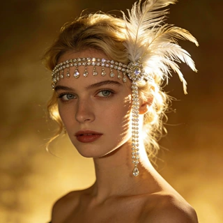 跨境盖茨比羽毛头饰欧美单身派对舞会水钻发链百搭发带 Hair band