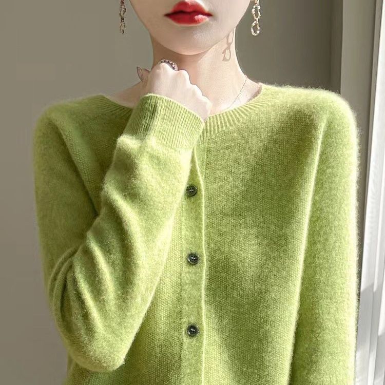 퍼스트 라인 의류 가을과 겨울 새로운 카디건 여성 100% 울 스웨터 니트 코트 고급 캐시미어 탑 스웨터 여성