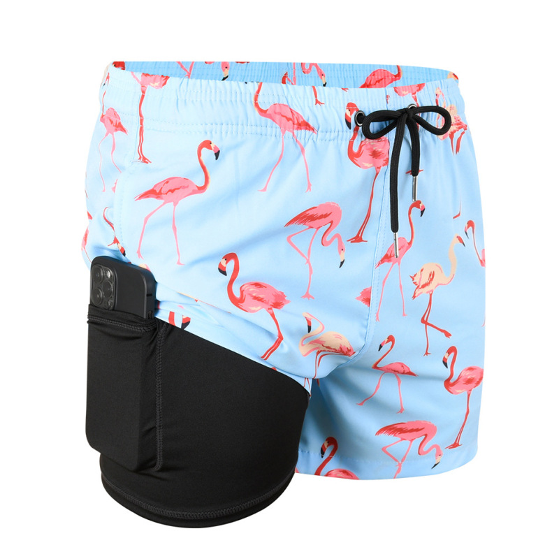 Men's Double-Layer Swimming Trunks Beach Pants Men's Loose Sports Quick-Dry Fitness Pants Cross-Border Men's Amazon Short Pants