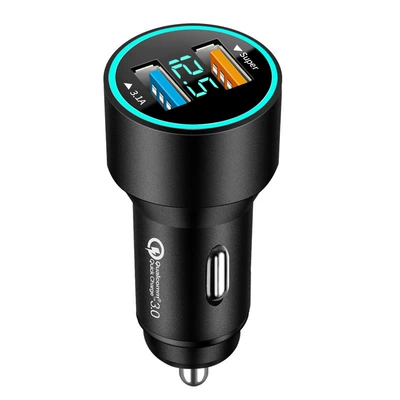 display car charger metal car | Mobil şarj cihazları - alloy-40w-digital-display-super-fast-charge-opp-bag-black