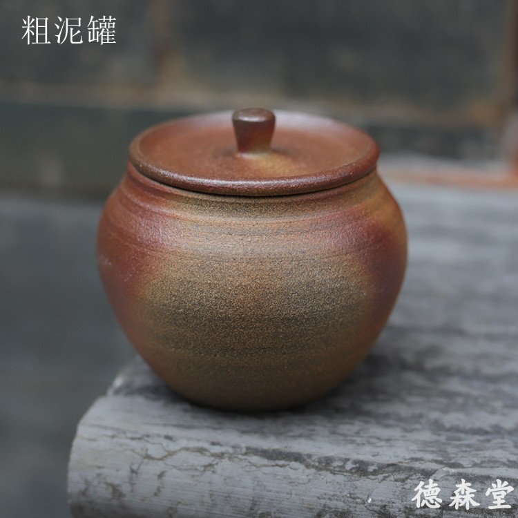 粗陶手工中小號罐 雲南原礦無釉帶蓋簡約醒茶 柴燒寬口茶倉