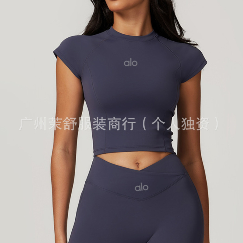 aloyoga官网紧身速干瑜伽套装外穿跑步运动短袖套装美背健身服女|undefined