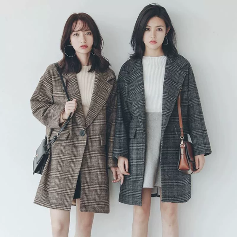 Demi-season retro suit, woolen coat, jacket, Korean style, mid-length