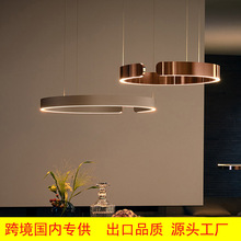 跨境led现代吊灯客厅高级感轻奢不锈钢圆环中山灯具极简餐厅吊灯