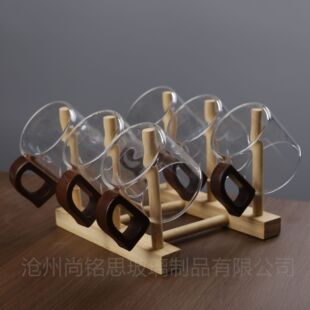 Cross-Border Supply 100ml Wooden Handle Glass Cup Anti-Scalding Round Small Tea Cup Tea Set Juice Cup