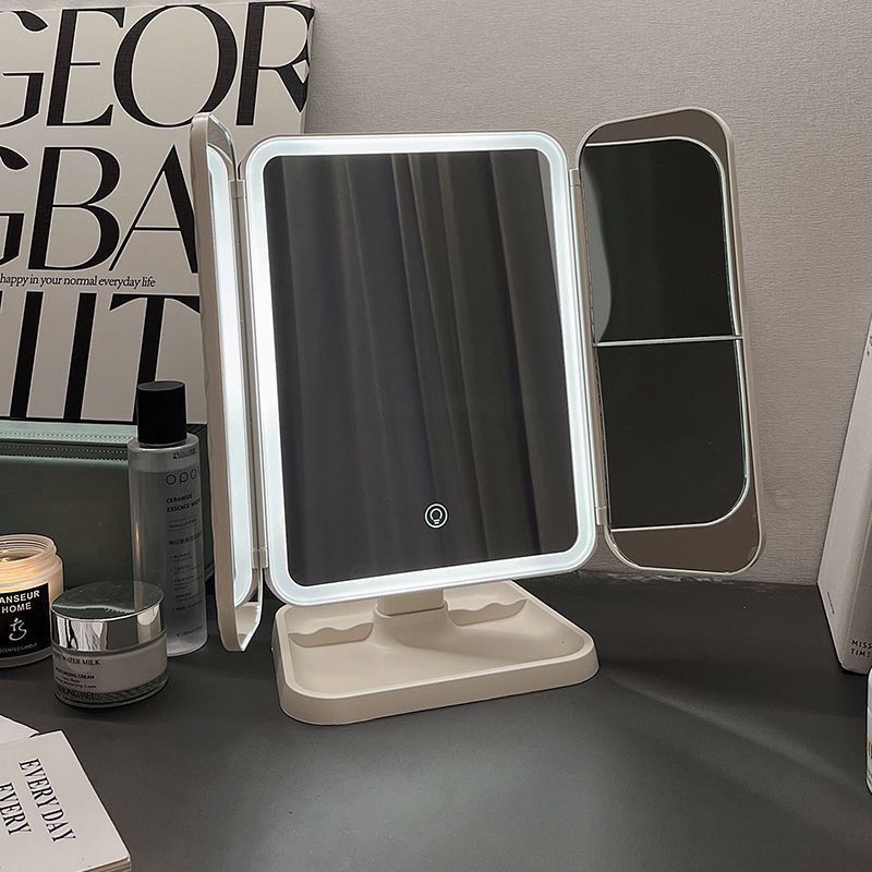 Espejo de maquillaje LED de escritorio con lámpara plegable ampliado en línea dormitorio mesa de maquillaje dormitorio espejo de vestuario mujer