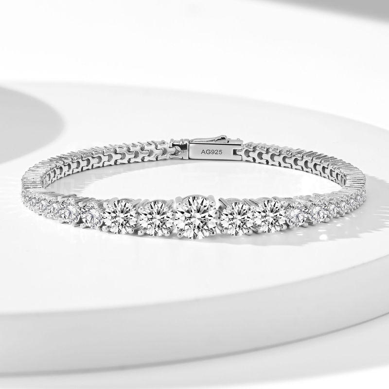 European and American Style Full Diamond Gradient Diamond Bracelet, Light Luxury High-End Feel, 925 Silver Single Row Tennis Chain Commuter Bracelet Wholesale