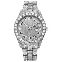 跨境满钻男士钢带嘻哈镶钻日历石英腕表 temu shein爆款新款手表