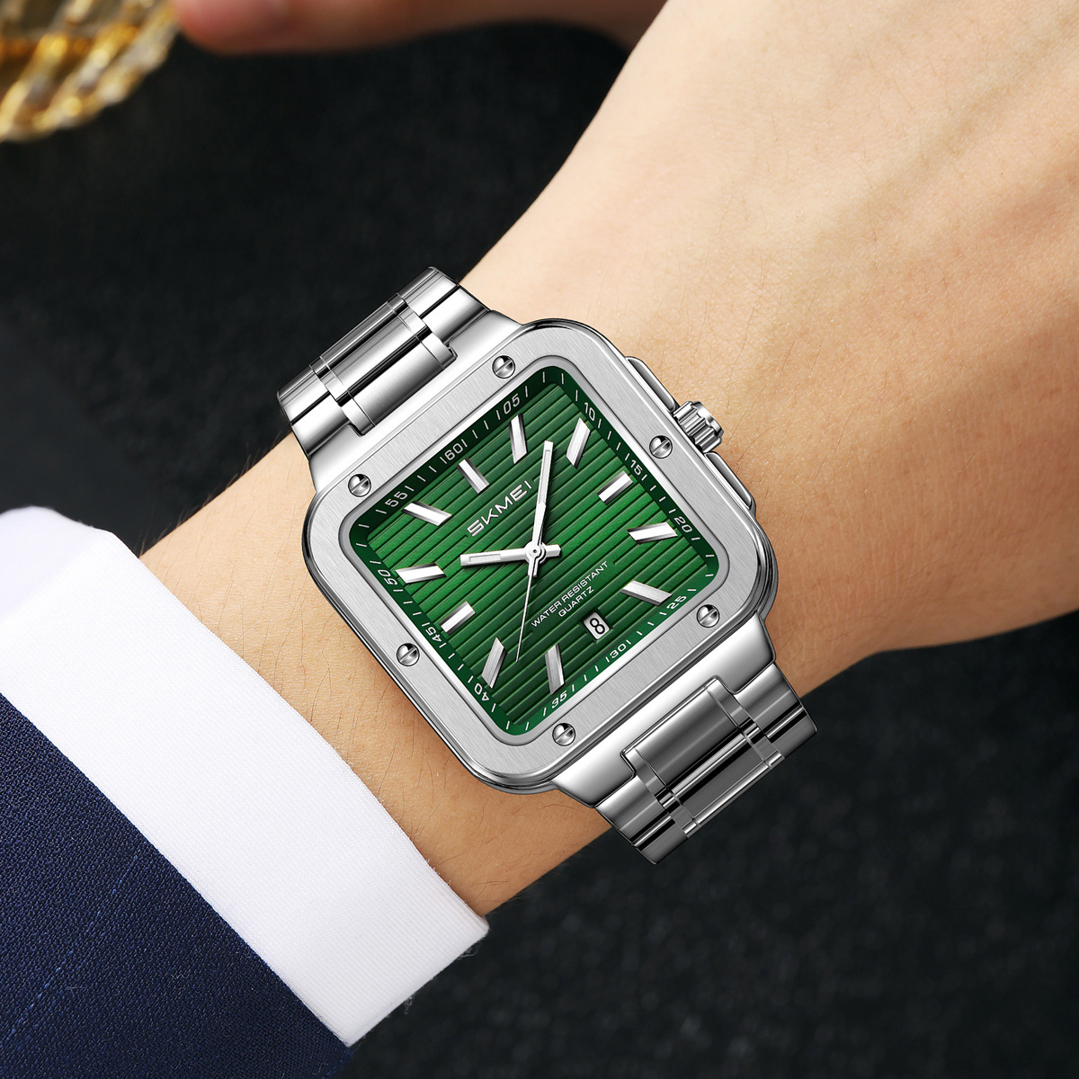 Momento de acero inoxidable cuadrado relojes de cuarzo calendario impermeable para hombres relojes de negocios comercio exterior personalizado spot transfronterizo