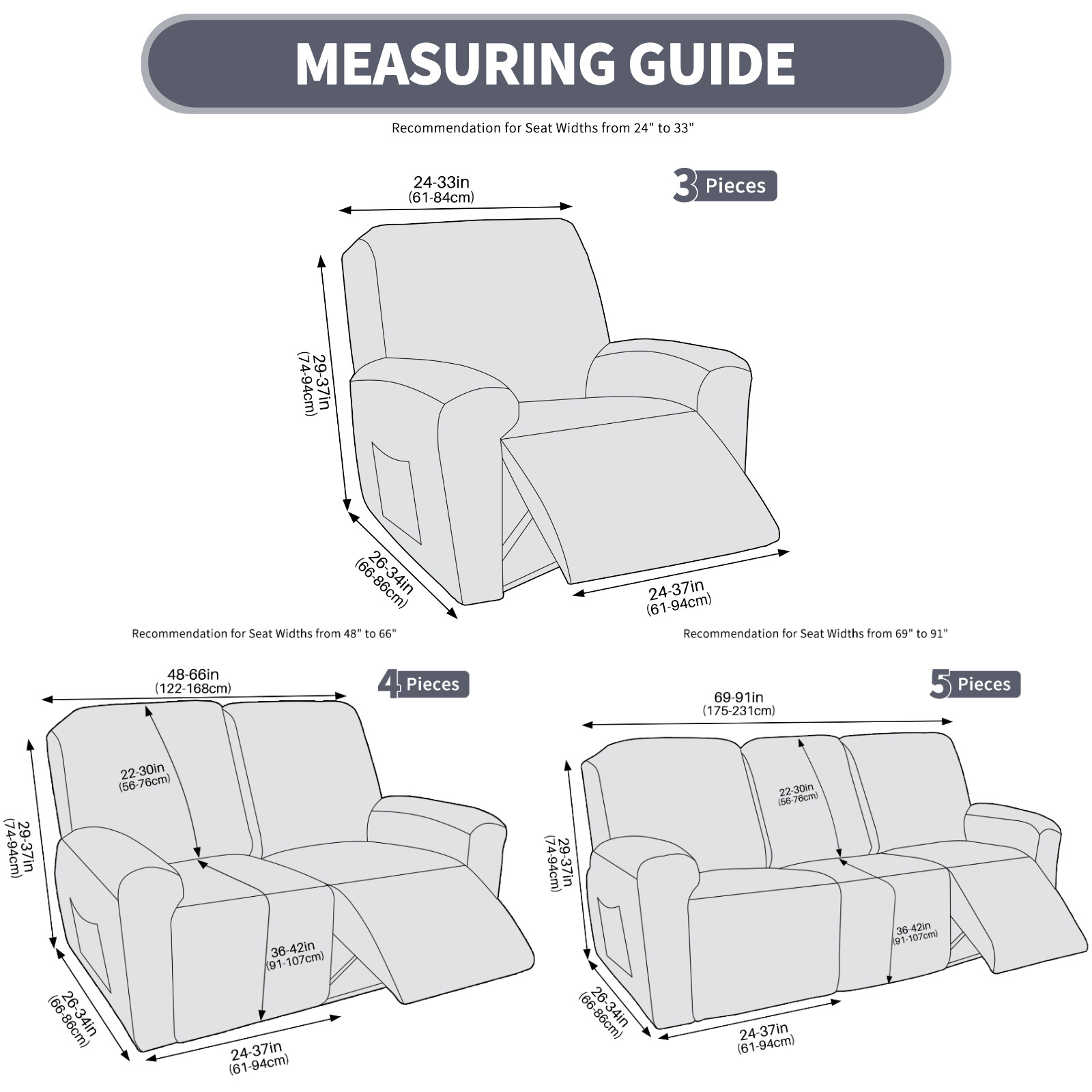 Nueva cubierta de sillón reclinable Jacquard diamante cubierta de sillón reclinable elástica cubierta de sofá de cuatro estaciones con bolsillo cubierta de sillón de masaje de color sólido