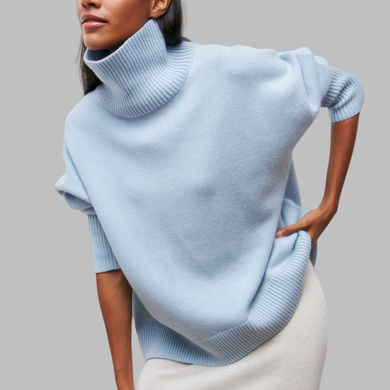 Cross-Border Foreign Trade Solid Color Turtleneck Sweater European and American Autumn and Winter New Loose Knitted Sweater Versatile Classic Popular Sweater for Women