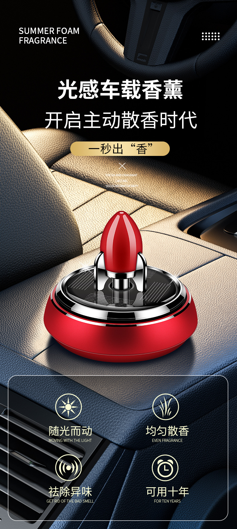 Car Perfume Car Ornaments Solar Center Console Aromatherapy Men's Car Interior Decoration Supplies Center Console Decoration