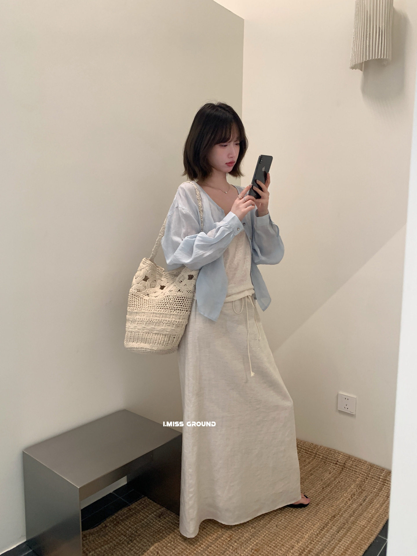 Áo sơ mi chống nắng nữ tay dài chất liệu ramie phong cách lười biếng ấm áp năm 2026 — xanh đậm, trắng ngà, xanh nhạt, màu hồng chi tiết 15