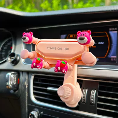 Car Mobile Phone Holder in Car phone holder - h001-pink-strawberry-bear-with-extension-pole