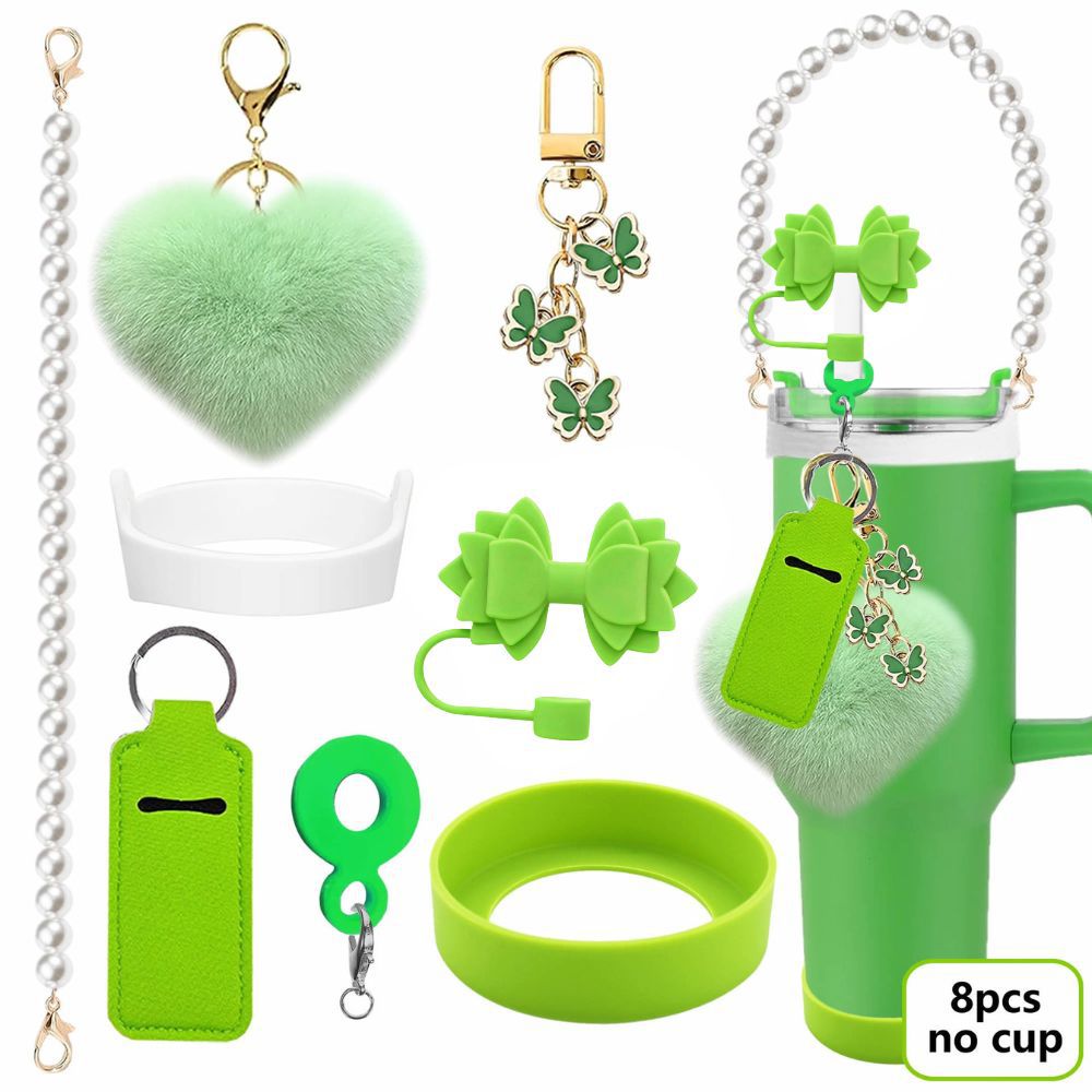 Accesorios de taza Stanley colgante de cuerda de mano flor de silicona gorra de paja de peluche colgante de taza cadena de taza de color cubierta de taza