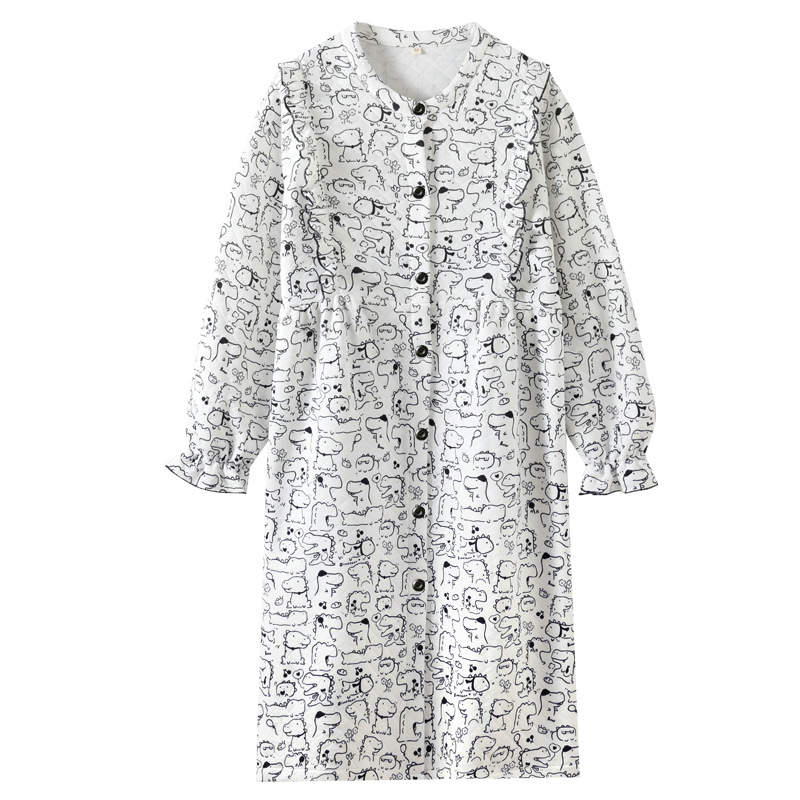 秋冬の女性の純綿の3層の空気綿の中間層の長袖のパジャマの冬の綿の保温の甘い家庭服の月子服