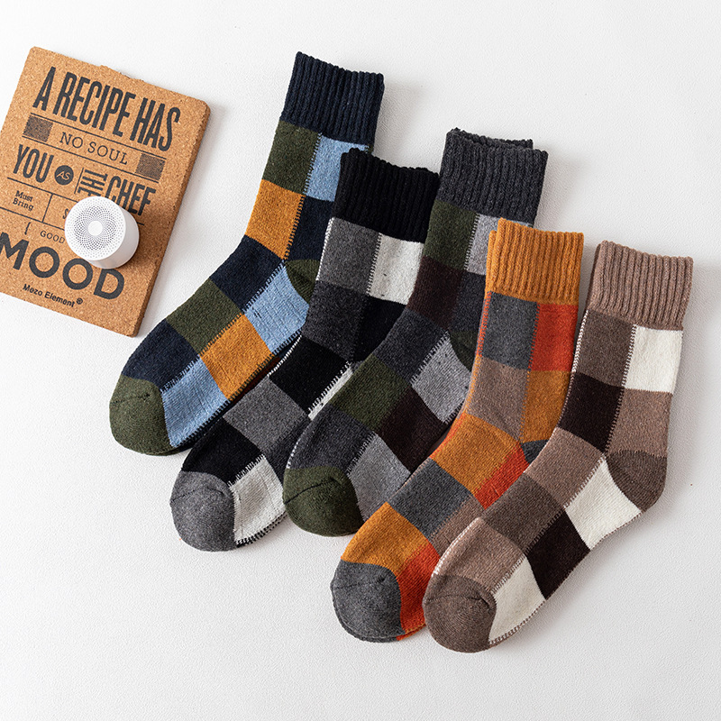 21 autumn and winter new socks men's socks Plaid Terry thick warm rabbit wool socks for cross-border foreign trade