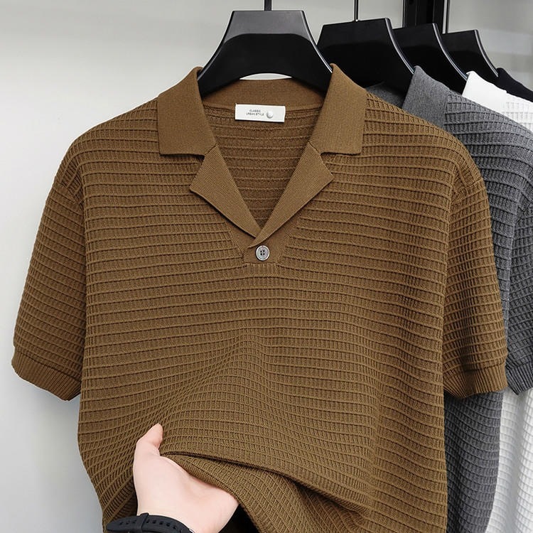 Cuba cuello polo camiseta camiseta de manga corta hombre waffle viejo viento de negocios hielo verano fábrica transfronteriza al por mayor