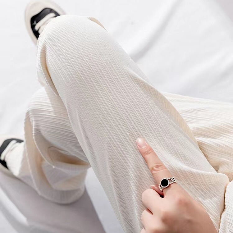 Ice Silk Wide-Leg Maternity Pants for Outerwear, Straight-Leg Plus-Size Long Pants, New Casual Wide-Leg Pants for Spring, Summer, and Autumn with Belly Support