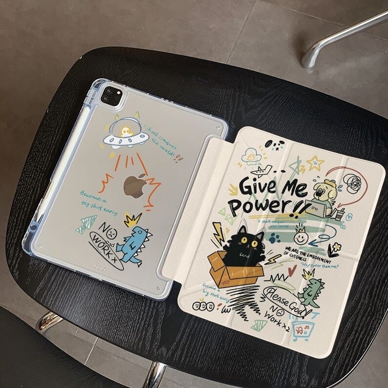 Cartoon Gives Me Strength Kitten Tablet Protective Case for iPad 10/11/12 Generation/Air4/5/6/8/10.2 Cartoon Gives Me Strength Kitten Tablet Protective Case for iPad 10/11/12 Generation/Air4/5/6/8/10.2