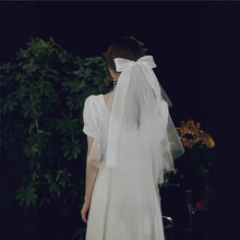 新娘头纱双层复古蝴蝶结森系旅拍轻纱短款婚纱小头纱婚礼拍照头饰