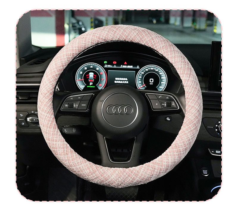 Tweed Style Steering Wheel Cover Cotton and Linen Car Anti-Slip Steering Wheel Cover Accessible Luxury Bow-Knot Car Steering Wheel Cover