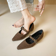 威威女郎 277-2法式复古尖单鞋女头一字扣玛丽珍鞋温柔平底晚晚鞋