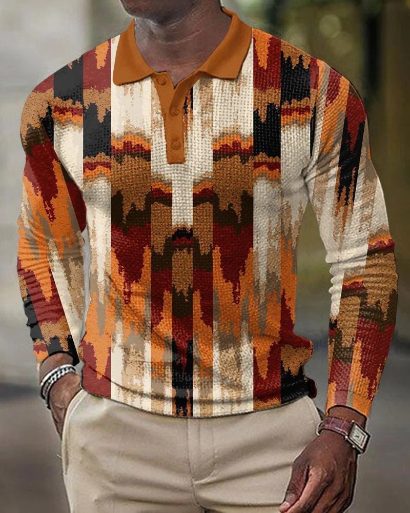 T-shirt à manches longues et col Polo imprimé en 3D pour hommes, nouveauté 2024_voghion.com