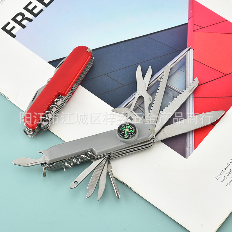 厂家直销户外不锈钢多功能礼品折叠小刀带指南针军刀野营多用刀具