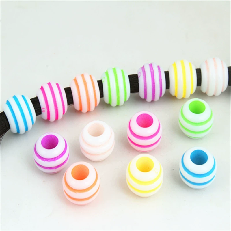 Ювелирные изделия для дредов, головные уборы, плетеные бусины, аксессуары для волос для девочек, полосатые бусины с большими отверстиями, аксессуары для ювелирных изделий «сделай сам», красочные акриловые бусины
