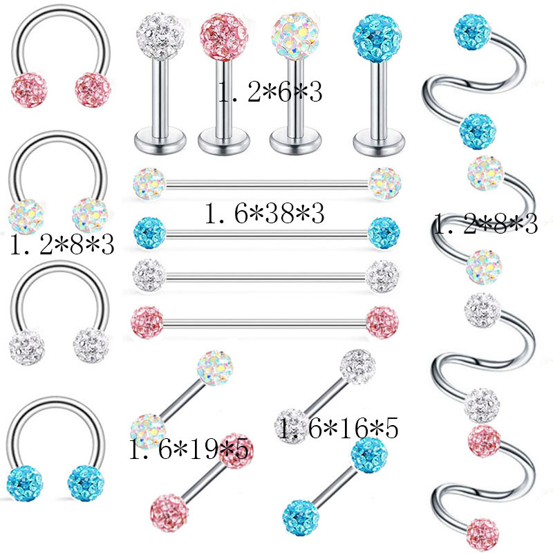 Fashion Geometric Stainless Steel Diamond Artificial Gemstones lip stud Ear Studs Nose Ring