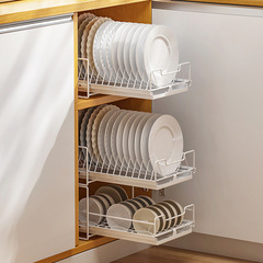 Installation-free dish storage rack cabinet pull-out dish rack pull basket drawer-type kitchen rack bowl plate storage