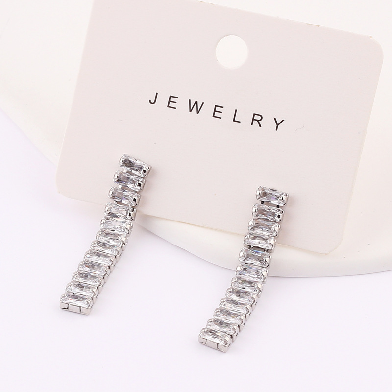 Simple Style Square Copper Earrings Tassel Zircon Copper Earrings