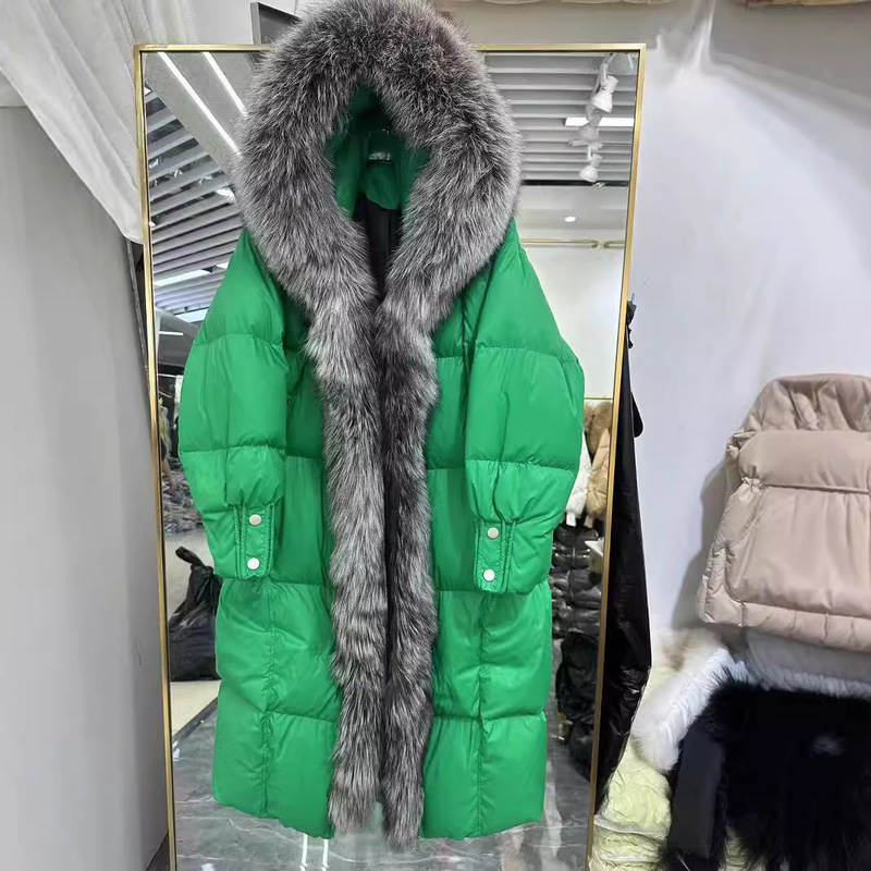 2024 new fur fox fur collar white duck down thick down jacket warm knee coat women's winter 2024 new fur fox fur collar white duck down thick down jacket warm knee coat women's winter