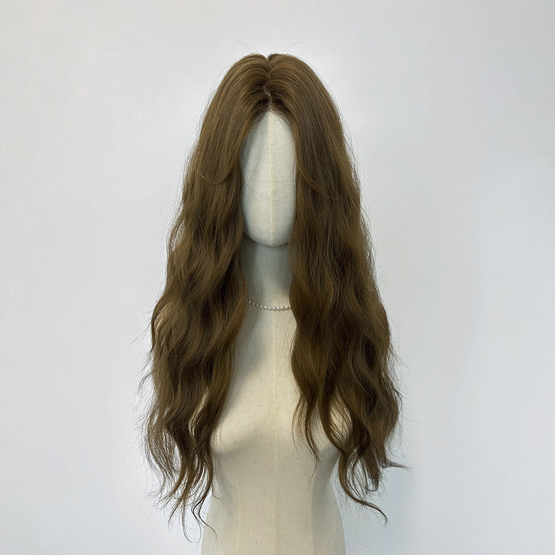 frente peluca de encaje mujer cubierta de cabeza diaria Lolita natural simulación de ondas grandes rizos de cabello