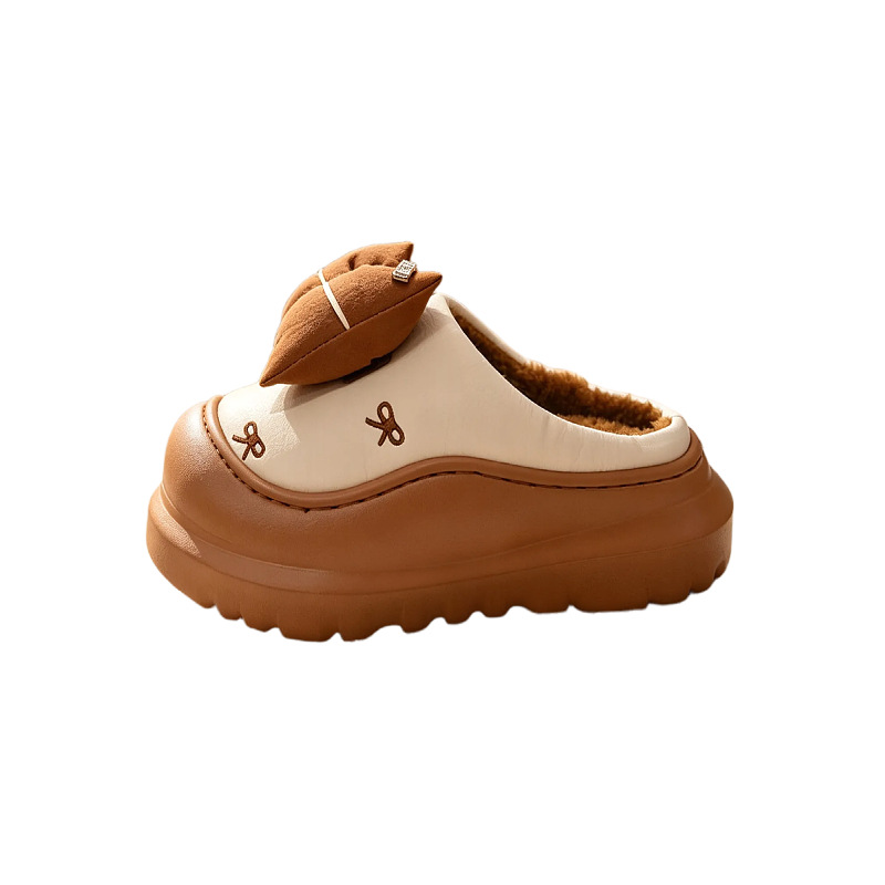 Nuevos zapatillas de algodón de fondo grueso de arco para mujeres de otoño y invierno en el hogar antideslizante pisar sensación de excremento de terciopelo cálido lindas zapatillas de algodón de cabeza