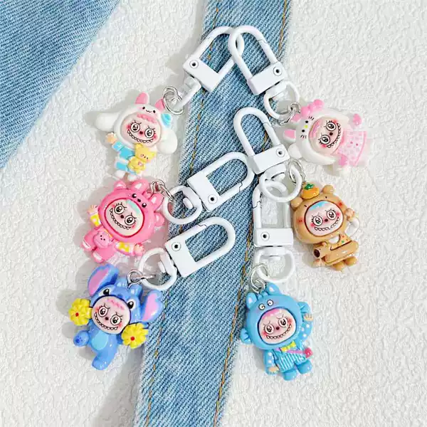 Labubu cloth key chain cute cartoon doll dress small cloth girl heart cartoon pendant student accessories