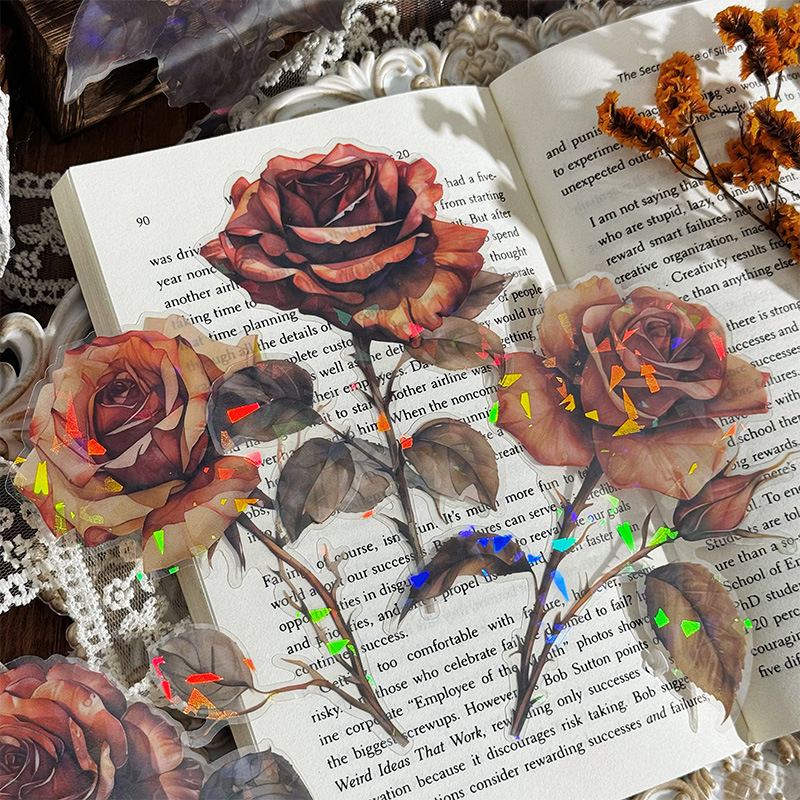 Noche rosa rosa adhesivo láser adhesivo impermeable PET adhesivo manual DIY material manual adhesivo creativo para niños