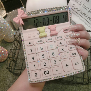 Financial Diamond Calculator Accounting Rhinestone Computer White with Voice Office Large Calculator Diamond Housewarming