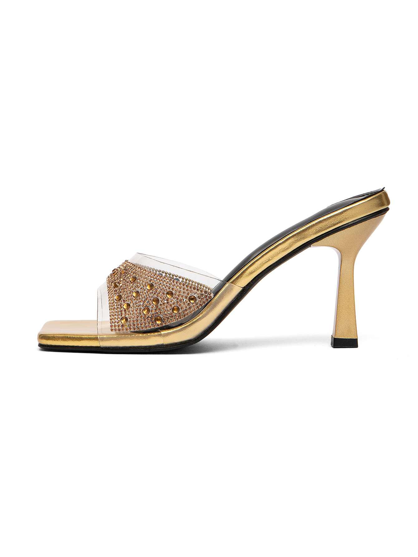 Sandali da donna con tacco alto sottile e strass trasparenti, modello Cross-border 2025, colore tinta unita semplice, lusso leggero._voghion.com