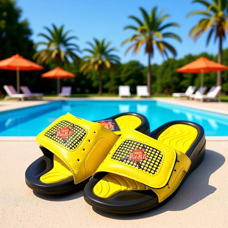 Putian 2026Aj4 Men's Slippers with Velcro, Non-Slip, Massage, Thick-Soled, Outdoor Trendy Slide Sandals, Beach Slippers