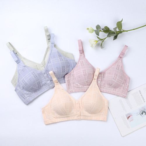 New wholesale bras for middle-aged and elderly people, large size bras without rims, front button mom bras, cotton bras