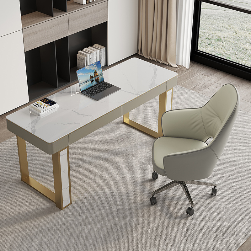 Italian-Style Light Luxury Rock Slab Desk, Modern Minimalist Design, High-Quality Movable Desk for Small Spaces