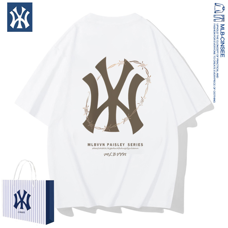Mlb & ny2025夏の新型百合カップル半袖ファッション半袖上着ファッションブランドゆるい純綿tシャツ男|undefined
