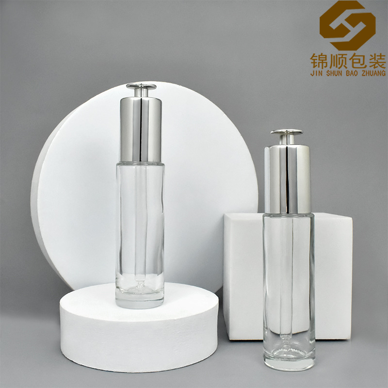 现货30ml按压滴管精油瓶 圆形水乳玻璃瓶 精华原液分装瓶 包材