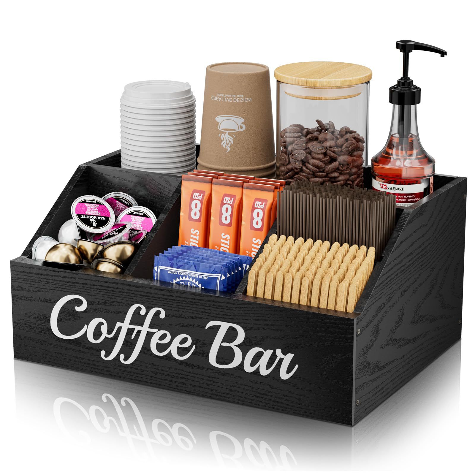 Cross-border bestseller: Divided coffee bag storage box, desktop coffee storage box, wooden storage box for condiments and bar counter
